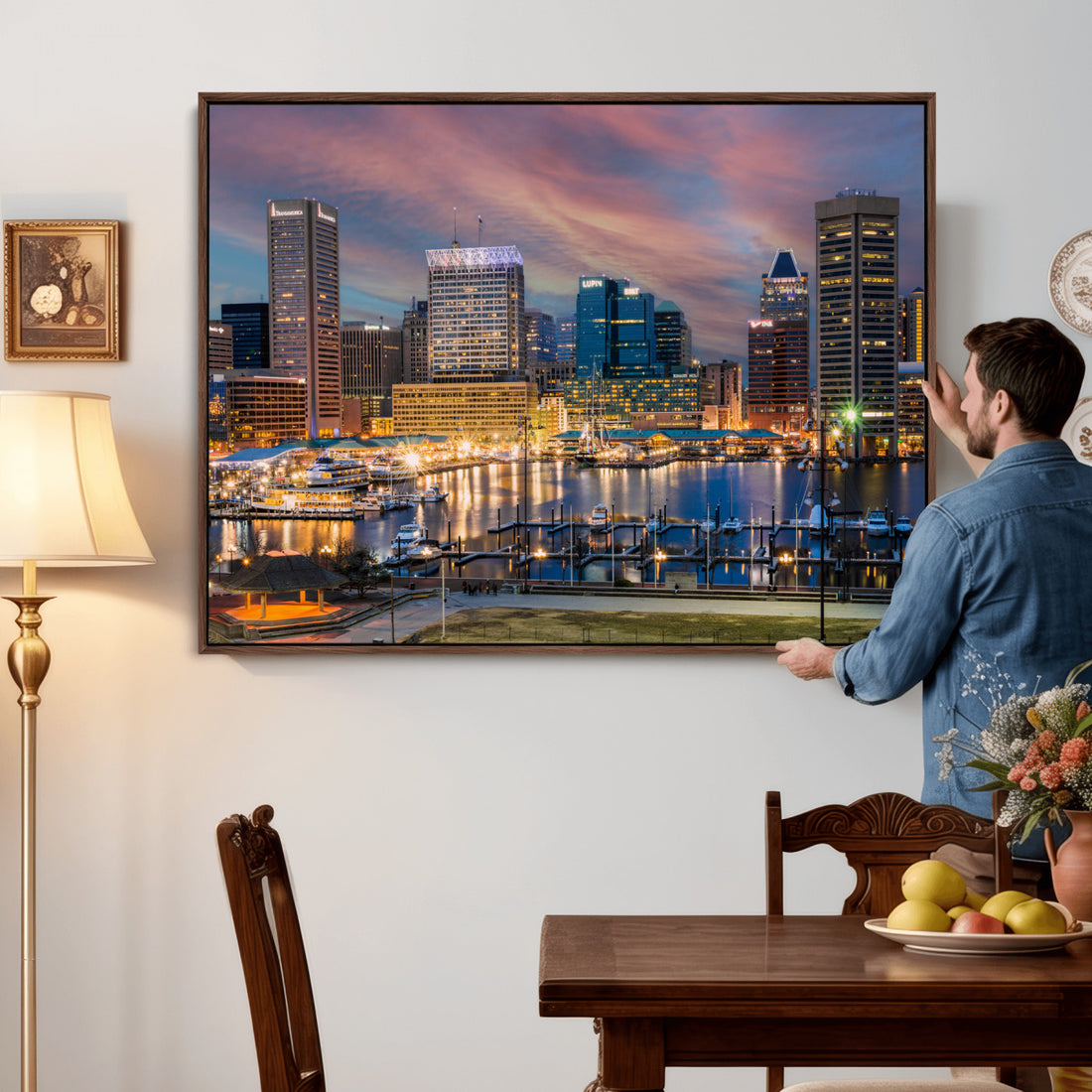 Baltimore Skyline Wall Art Canvas Print, Baltimore Downtown Night Cityscape