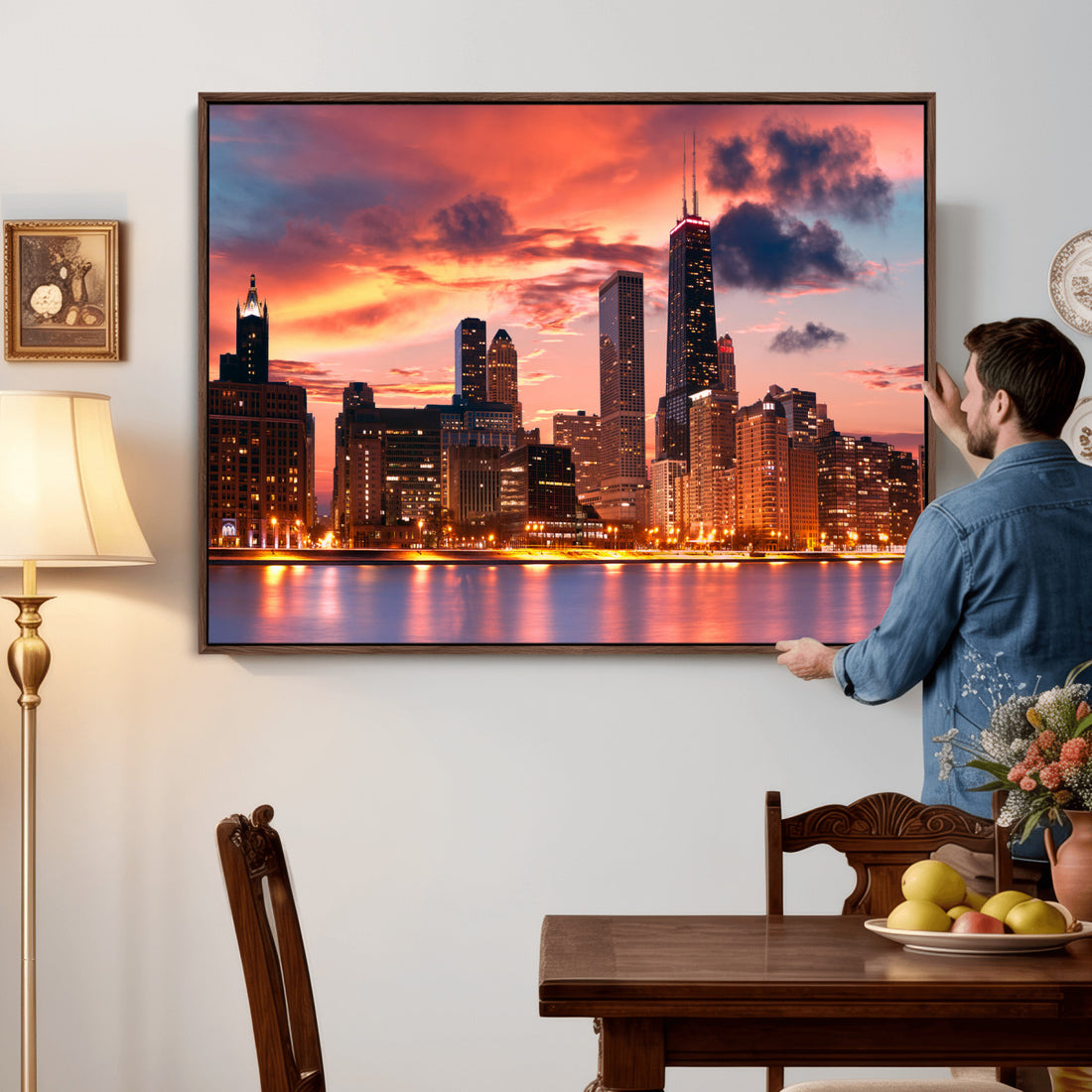 Chicago Wall Art Canvas Print - Chicago City Downtown Night Cityscape