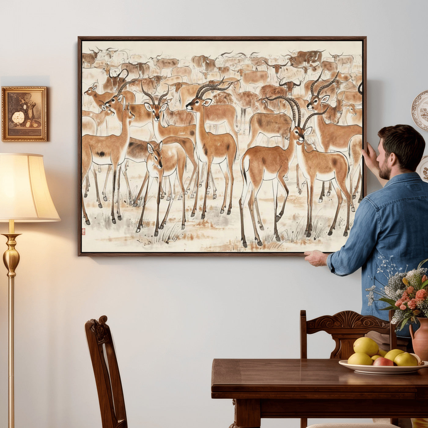 67375088-MGV-CV-36X24 - Farmhouse Animals Wall Art Canvas Print - Abstract Farm Animal Drawing Mid-Century Wall Art for Cabin Decor
