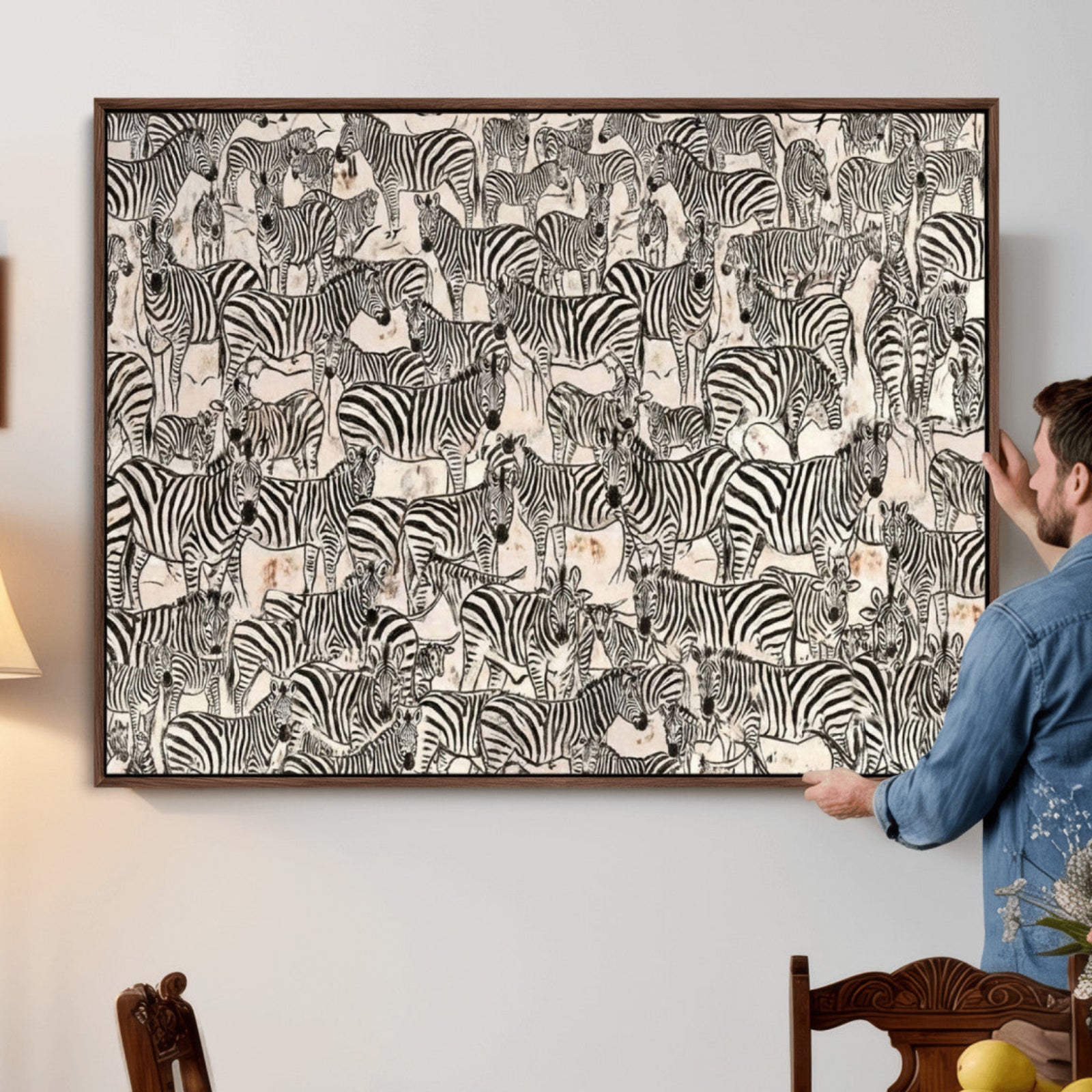 76453377-MGV-CV-36X24 - Farmhouse Animals Wall Art Canvas Print - Abstract Farm Animal Drawing Mid-Century Wall Art for Cabin Decor