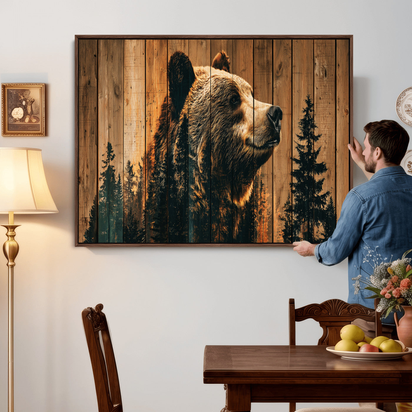 31552198-MGV-CV-36X24 - Rustic Bear Wall Art Canvas Print – Woodland Wildlife Artwork Print for Cabin, Lodge, and Farmhouse Home Decor