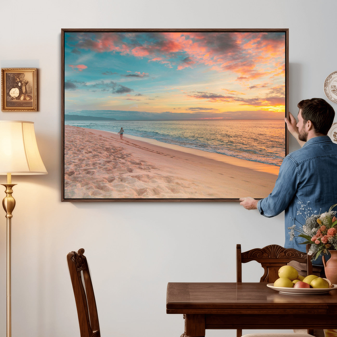 24511398-MGV-CV-36X24 - Beach Walk Wall Art Canvas Print – Soft Coastal Photography Artwork Print for Bedroom, Living Room, and Serene Home Decor