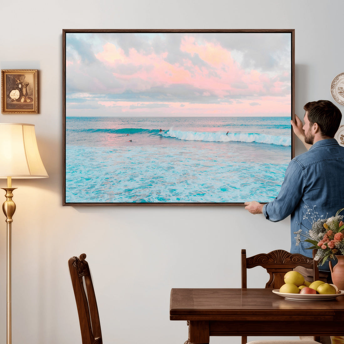 Ocean Wave Wall Art Canvas Print, Pastel Surf Seascape