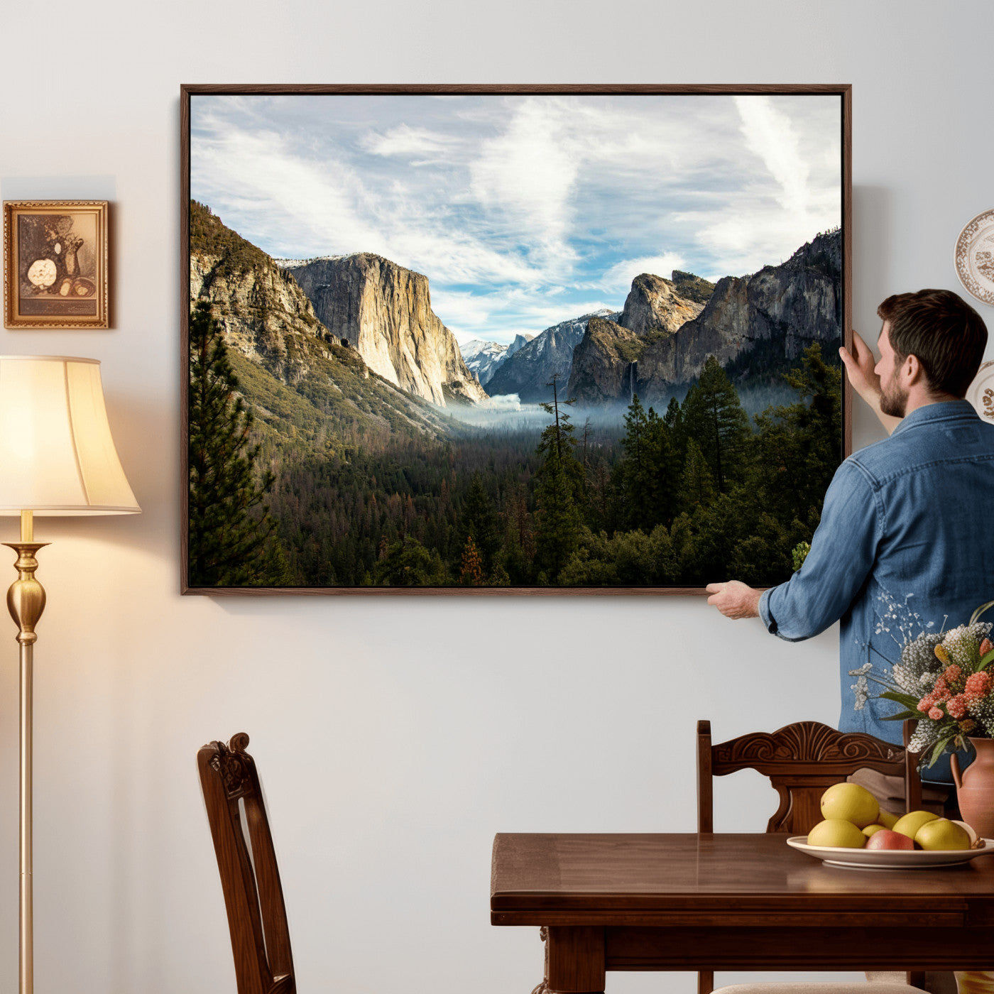 15089394-MGV-CV-36X24 - Yosemite Valley Mountain Landscape Wall Art Canvas Print, Granite Cliff Forest Valley Canvas Print, California National Park Scenic Art Printing