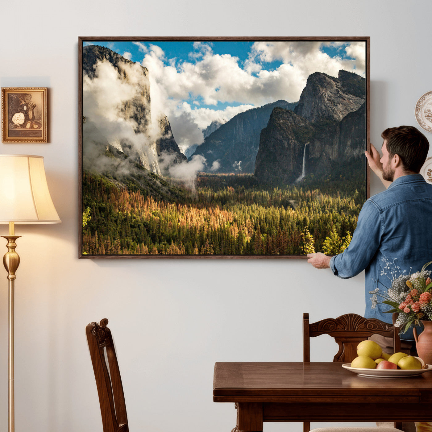 18271001-MGV-CV-36X24 - Yosemite Valley River Landscape Wall Art Canvas Print, Granite Cliffs Forest River Canvas Print, California National Park Moody Scenic Art Printi