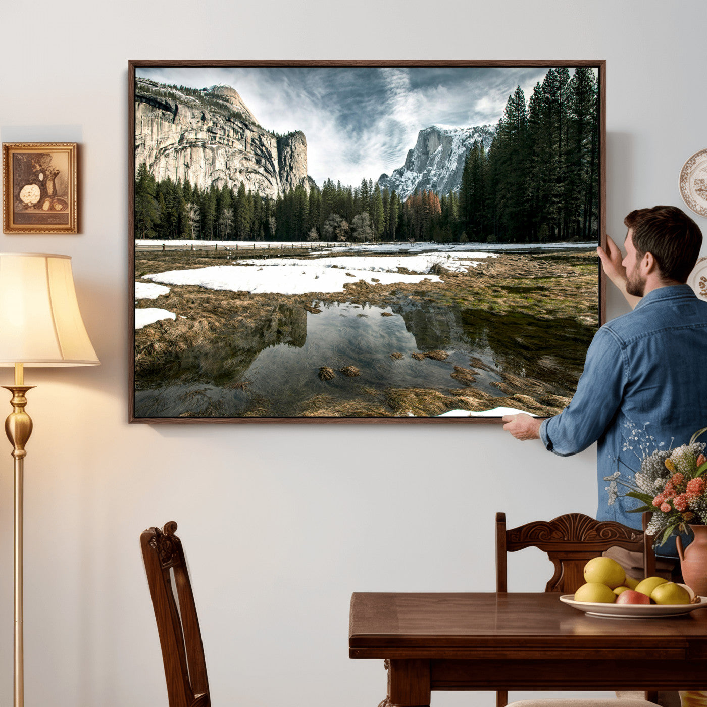 14527348-MGV-CV-36X24 - Yosemite Valley Mountain Landscape Wall Art Canvas Print, Granite Cliff Forest Valley Canvas Print, California National Park Scenic Art Printing