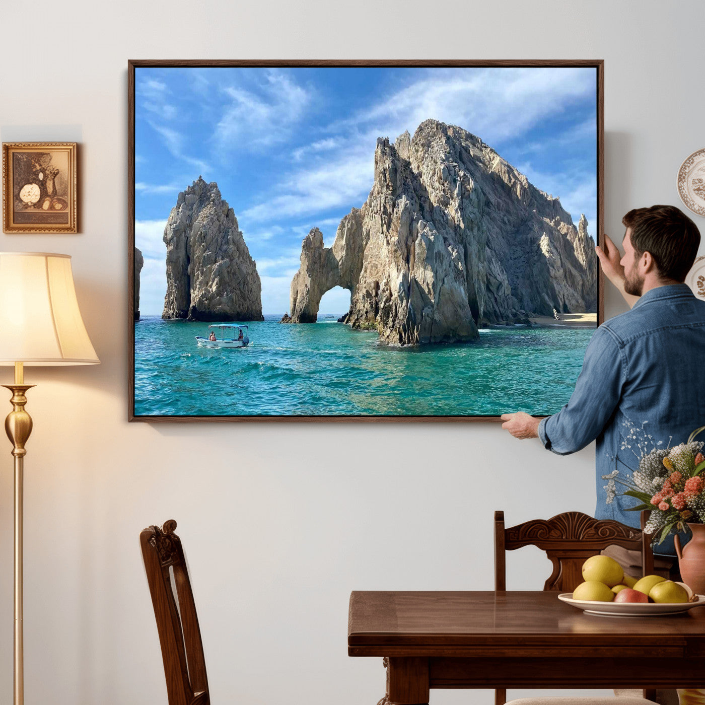 20946478-MGV-CV-36X24 - El Arco Cabo San Lucas Ocean Arch Wall Art Canvas Print, Baja California Rock Arch Seascape Canvas Print, Mexico Coastal Landmark Scenic Art Printing