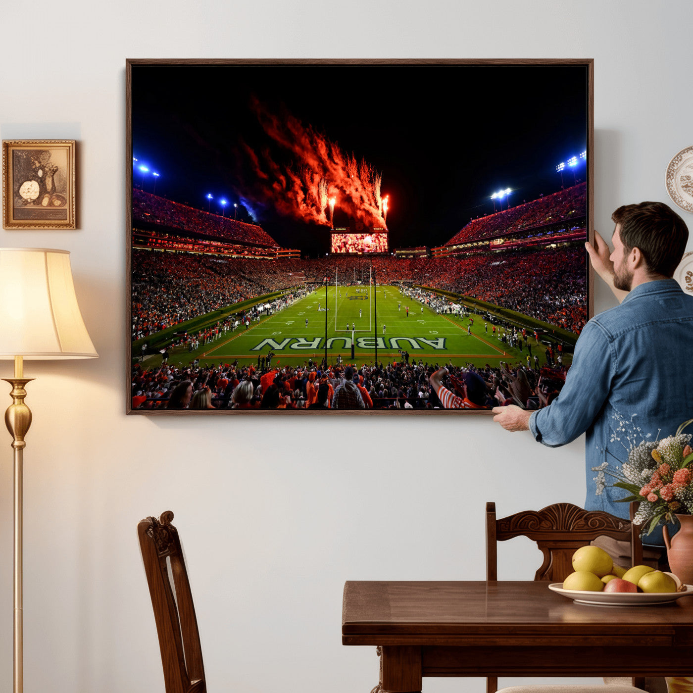 81918884-MGV-CV-36X24 - Auburn Stadium Wall Art Canvas Print, College Football Night Game Crowd, Jordan Hare Stadium Artwork