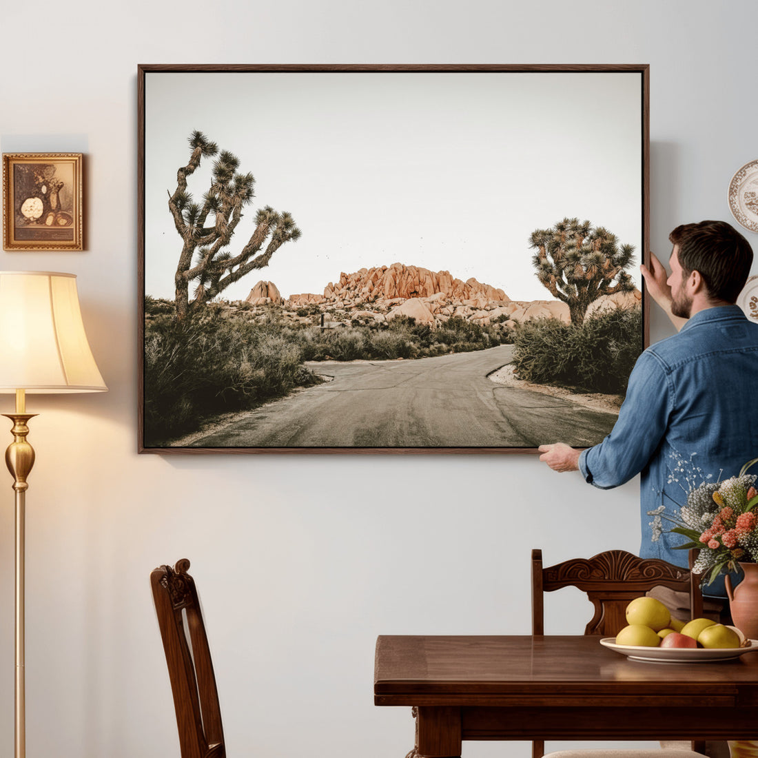 Joshua Tree Desert Wall Art Canvas Print, Minimal Southwestern Landscape for Modern and Boho Interiors