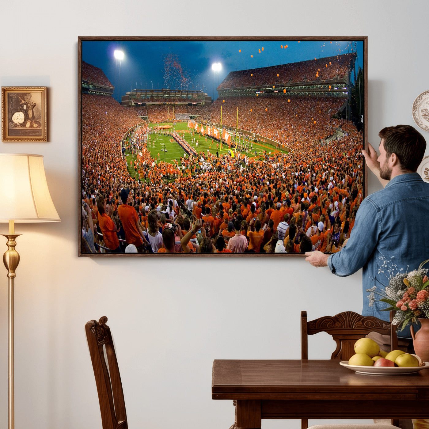 42850097-MGV-CV-36X24 - Clemson Tigers Memorial Stadium Wall Art Canvas Print, Death Valley Football Stadium Artwork, Packed Game Night Crowd Scene