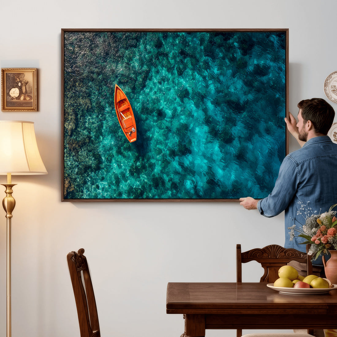 Turquoise Ocean Boat Wall Art Canvas Print