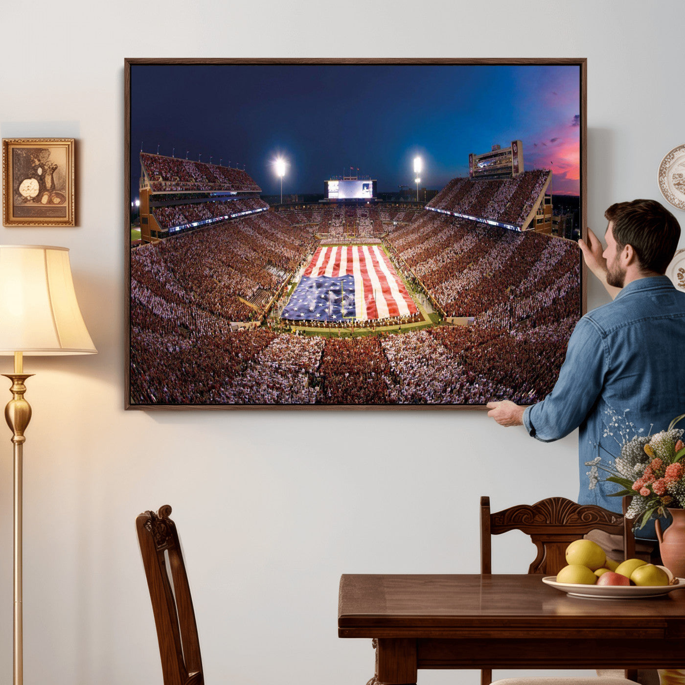 59917418-MGV-CV-36X24 - Oklahoma Memorial Stadium Wall Art Canvas Print – Oklahoma Sooners Football Artwork for Home, Office, and Sports Room Decor