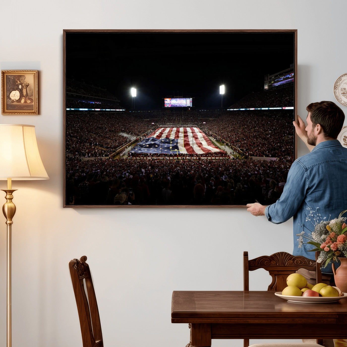 98418189-MGV-CV-36X24 - Oklahoma Memorial Stadium Wall Art Canvas Print – Oklahoma Sooners Football Artwork for Home, Office, and Sports Room Decor