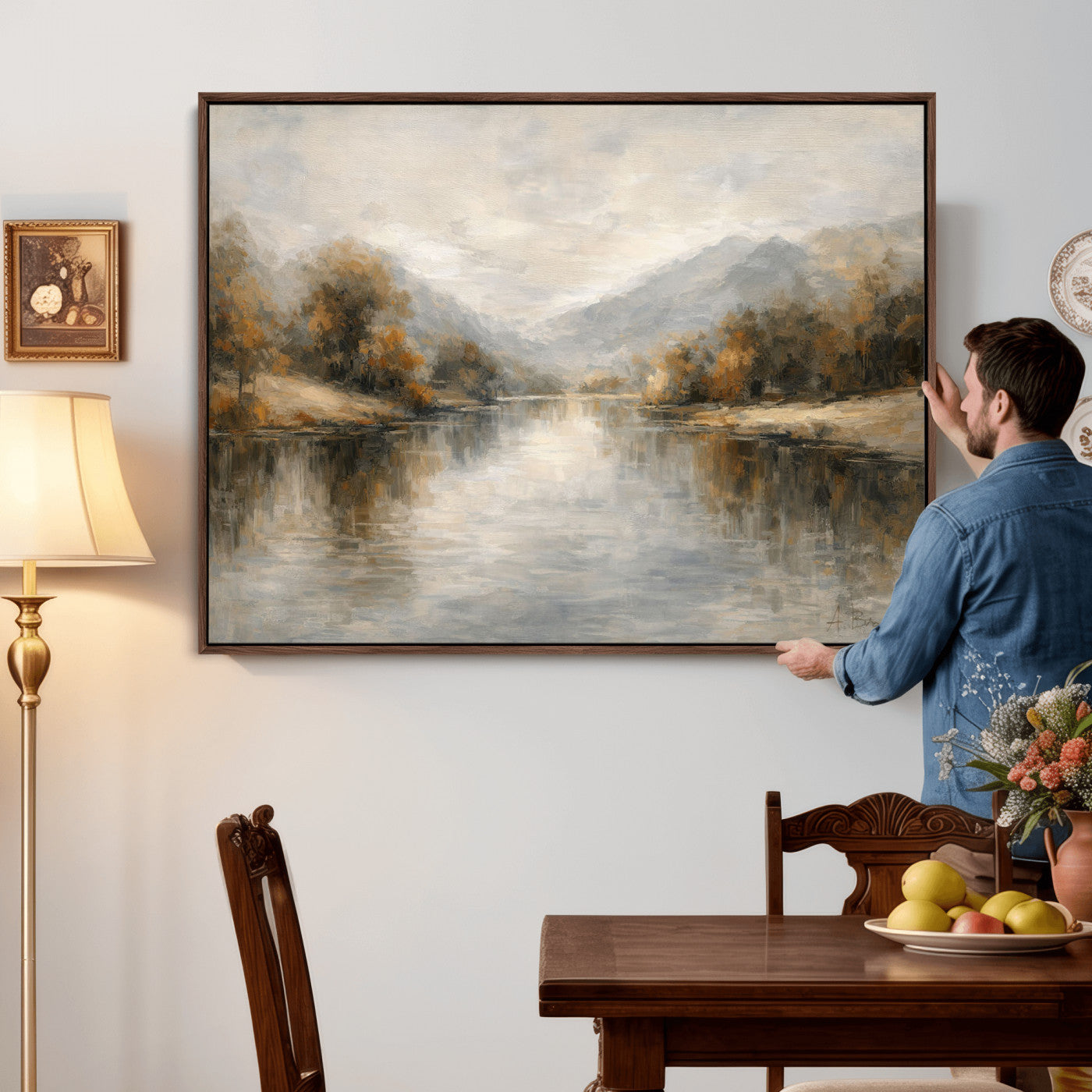 62194542-MGV-CV-36X24 - Abstract Landscape Wall Art Canvas Print, Modern Lake Printing Wall Decor for Contemporary Interiors