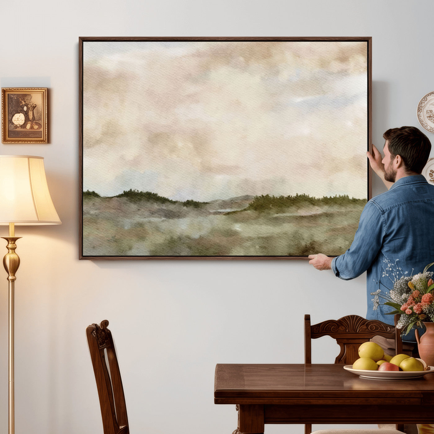 13578069-MGV-CV-36X24 - Abstract Landscape Wall Art Canvas Print, Watercolor Pastoral Landscape Painting Wall Decor for Modern Farmhouse Interiors