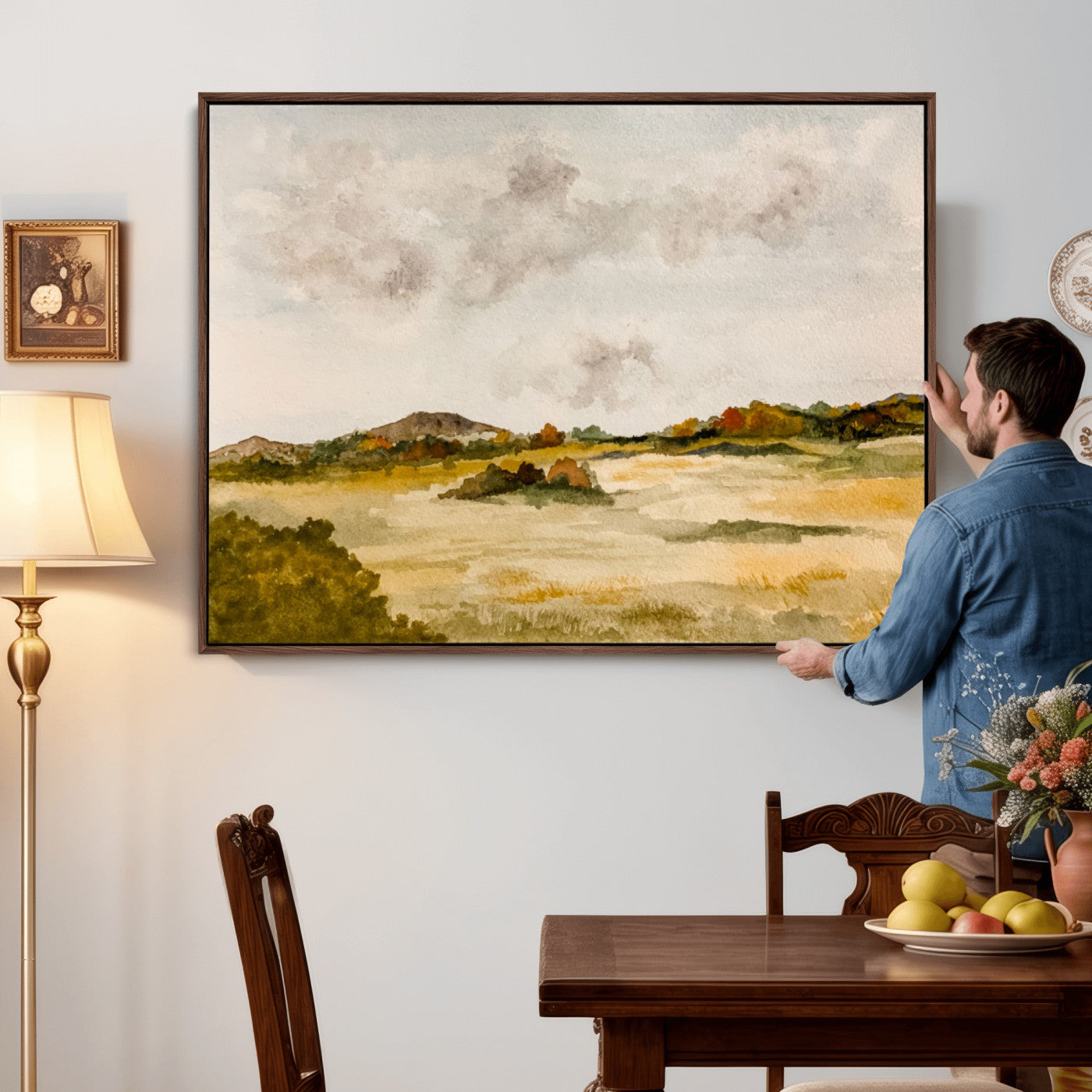 94151004-MGV-CV-36X24 - Watercolor Abstract Countryside Wall Art Canvas Print, Neutral Pastoral Landscape Painting Wall Decor for Modern Farmhouse Interiors