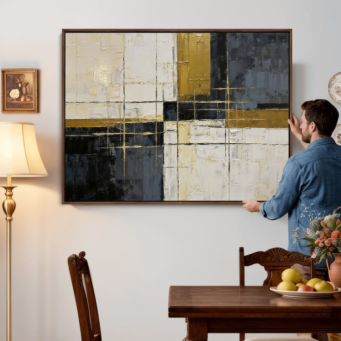 Abstract Gold and Black Wall Art Canvas Print | Modern Geometric Neutral Artwork