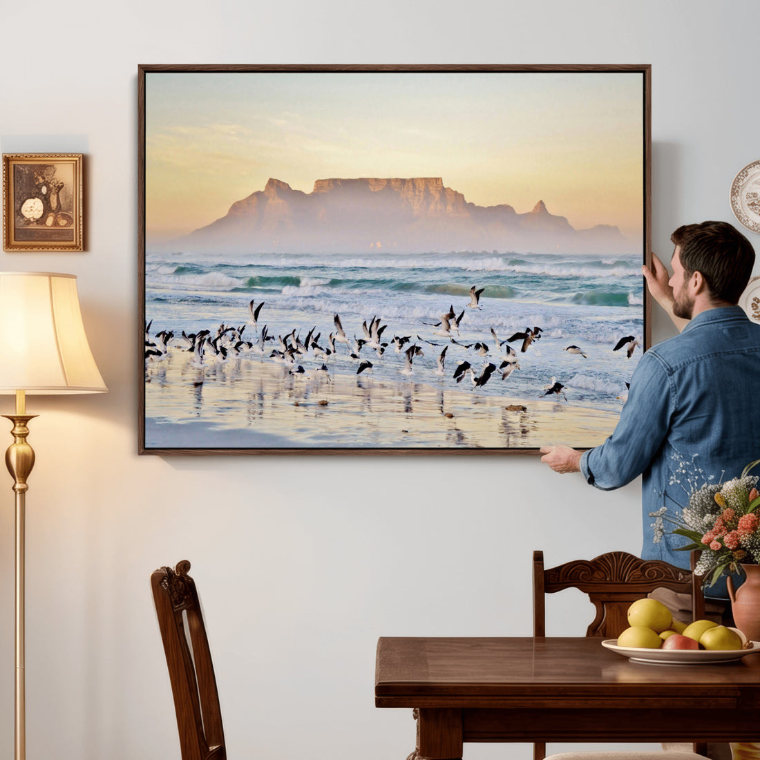 Seagulls Over Ocean Wall Art Canvas Print | Coastal Beach Landscape Artwork