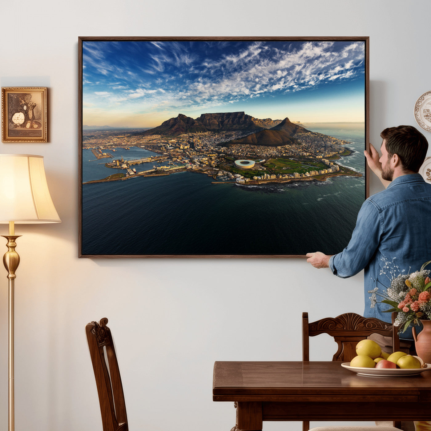 14654591-MGV-CV-36X24 - Cape Town Skyline Wall Art Canvas Print – Table Mountain Coastal Cityscape Artwork for Modern Office Decor