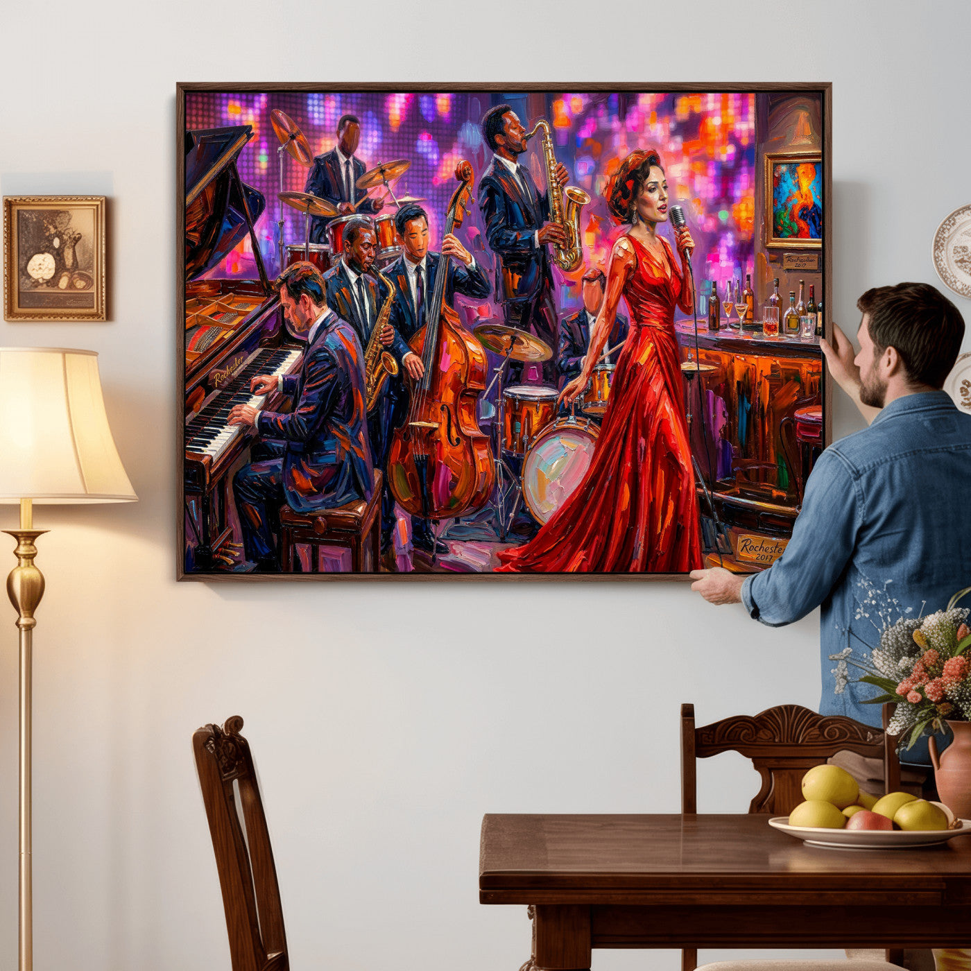 620930J20-MGV-CV-36X24 - Jazz Band Canvas Wall Art — Jazz Club Singer Saxophone Print | Music Wall Decor | Bar Restaurant Art | Music Lover Gift | Jazz Home Decor