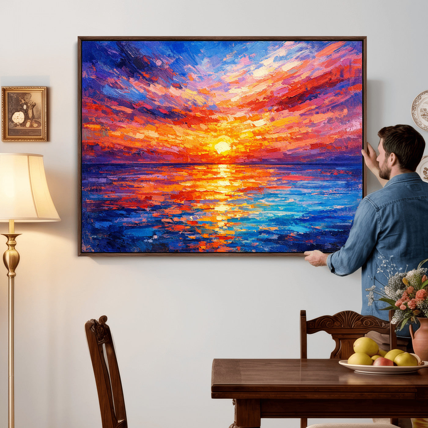 54915078-MGV-CV-36X24 - Colorful Knife Ocean Sunset Canvas — Orange Pink Teal Expressionist Sea Print | Colorful Coastal Wall Art | Vibrant Beach Decor Gift