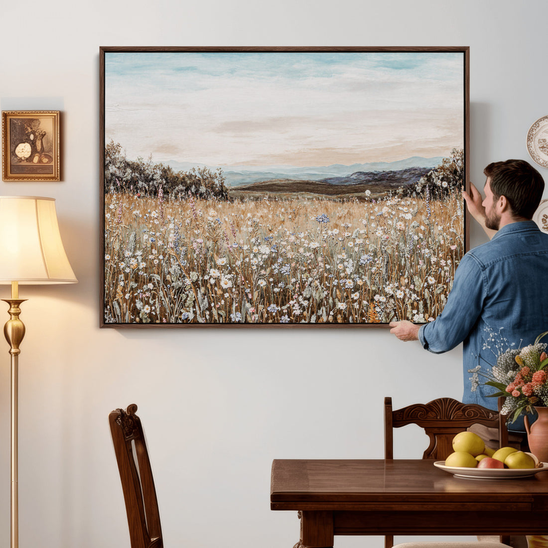 Neutral Wildflower Field Canvas Wall Art | Beige Earth Tone