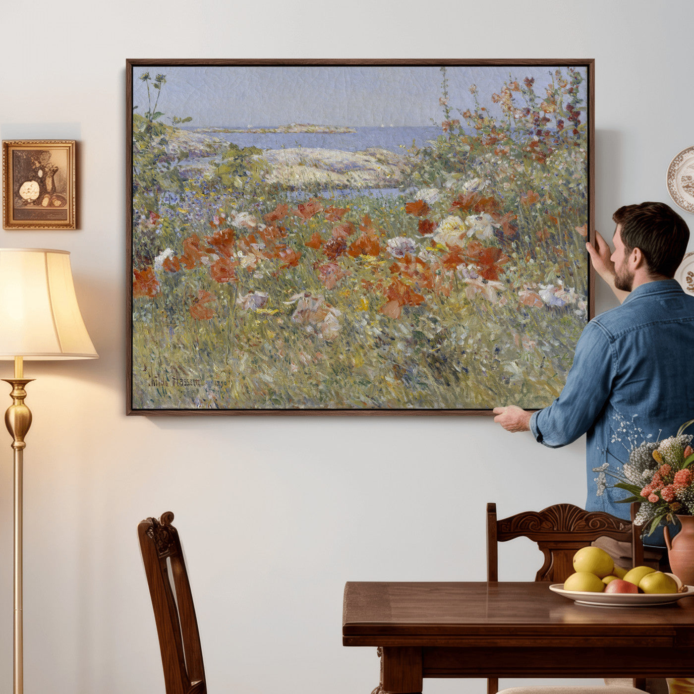 54770907-MGV-CV-36X24 - Childe Hassam Celia Thaxter Garden Canvas — 1890 American Impressionist Poppy Floral Print | Isles of Shoals Coastal Art | Classic Gift