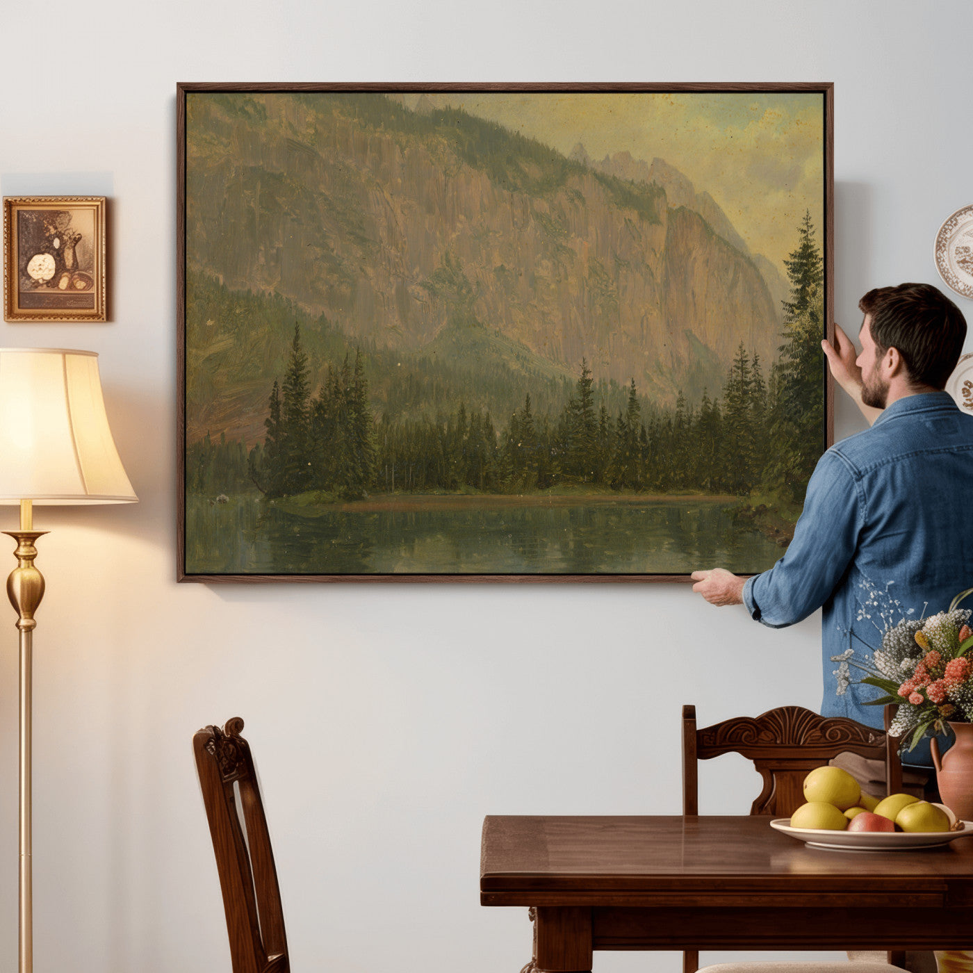 76844524-MGV-CV-36X24 - Frederic Edwin Church Hintersee Canvas Print, Hudson River School Mountain Lake Painting 1868, American Romantic Landscape, Vintage Nature Wall Art