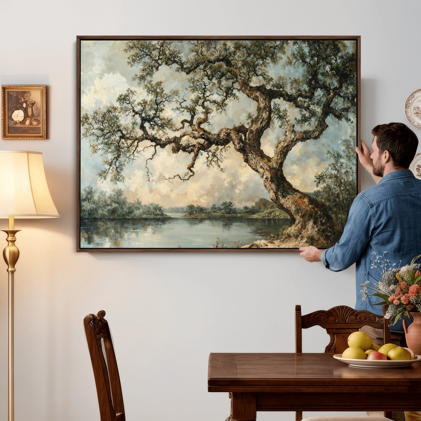 63857726-MGV-CV-36X24 - Old Oak Tree Canvas Wall Art, Turner Inspired Romantic Landscape Print, Vintage Nature Painting, Living Room Wall Decor, Antique Style Tree Art