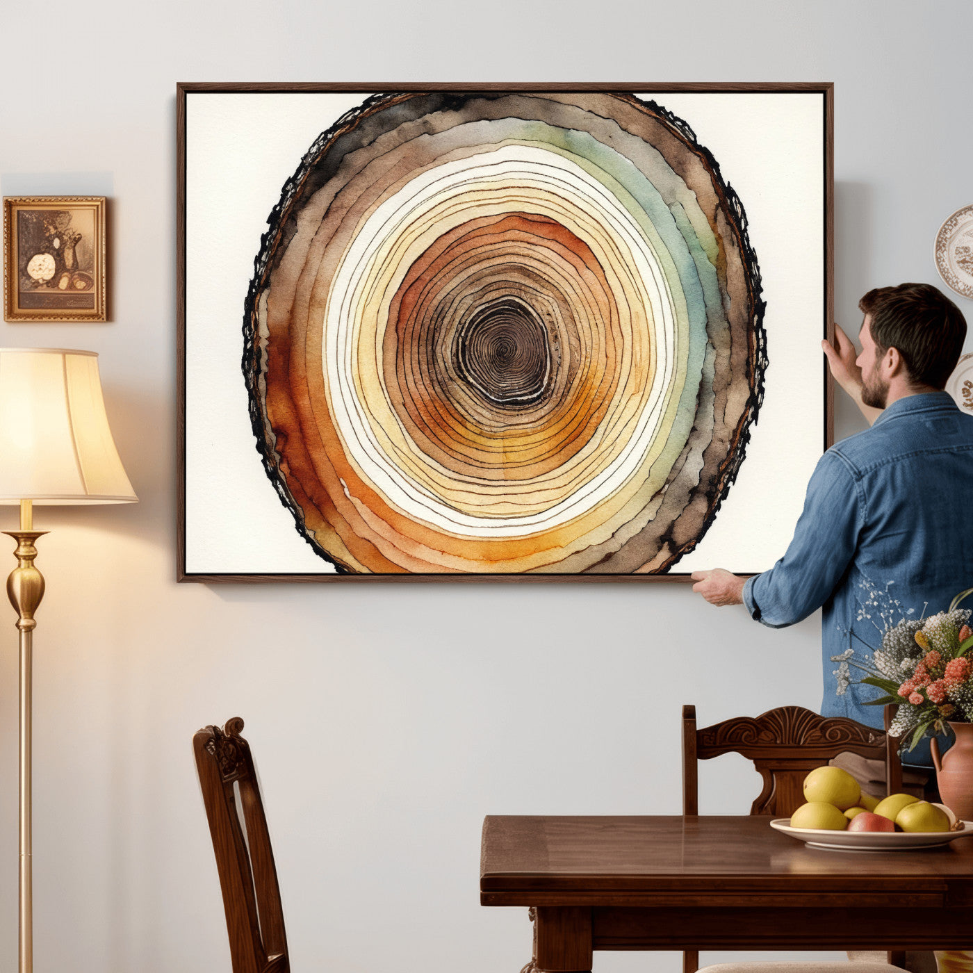 13719680-MGV-CV-36X24 - Natural Wood Slice Wall Art Canvas Print, Tree Ring Wall Art, Framed Abstract Nature Wall Decor, Earth Tone Statement Canvas Print