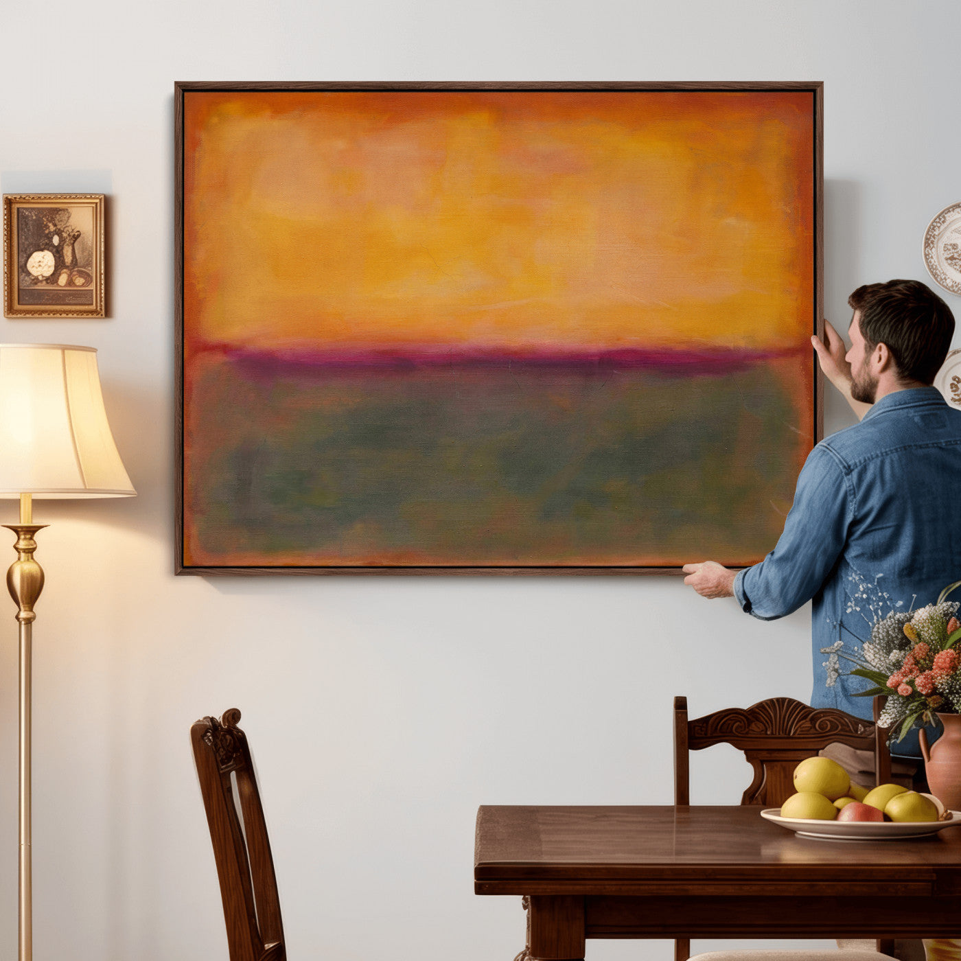 21628300-MGV-CV-36X24 - Abstract Color Field Wall Art Canvas Print, Framed Minimalist Horizon Artwork for Living Room Bedroom Office