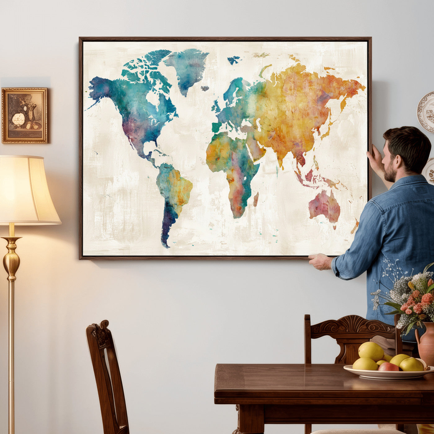 56556018-MGV-CV-36X24 - Watercolor World Map Canvas Wall Art Print – Abstract Colorful Travel Wall Decor