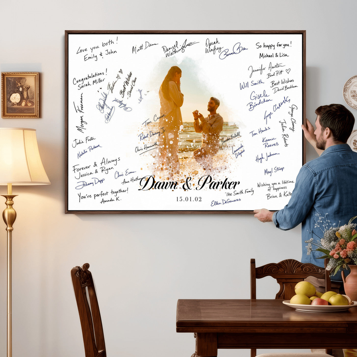 75692697-MGV-CV-36X24 - Wedding Guest Book Alternative Wall Art Canvas Print, Personalized Wedding Signature Poster, Custom Couple Photo Guestbook Canvas, Bridal Shower Reception Decor