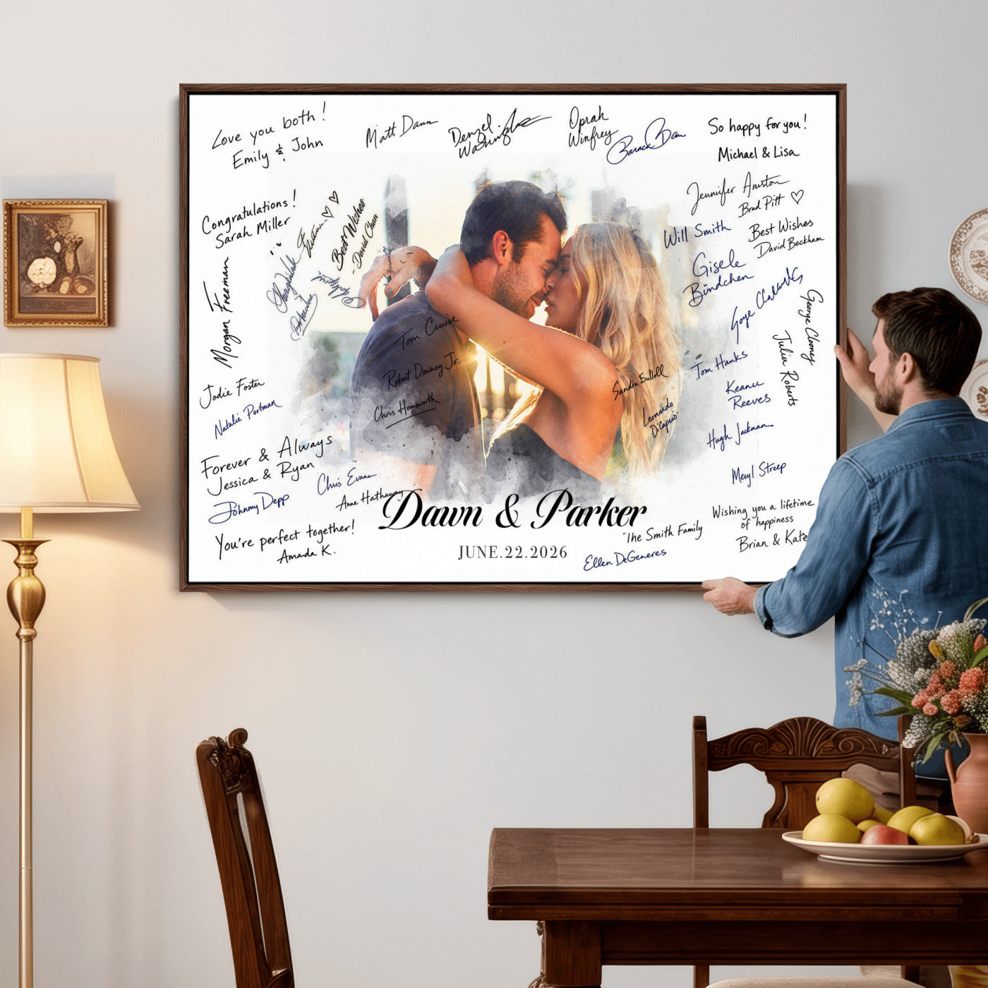 14788122-MGV-CV-36X24 - Wedding Guest Book Alternative Wall Art Canvas Print, Personalized Wedding Signature Poster, Custom Couple Photo Guestbook Canvas, Bridal Shower Reception Decor
