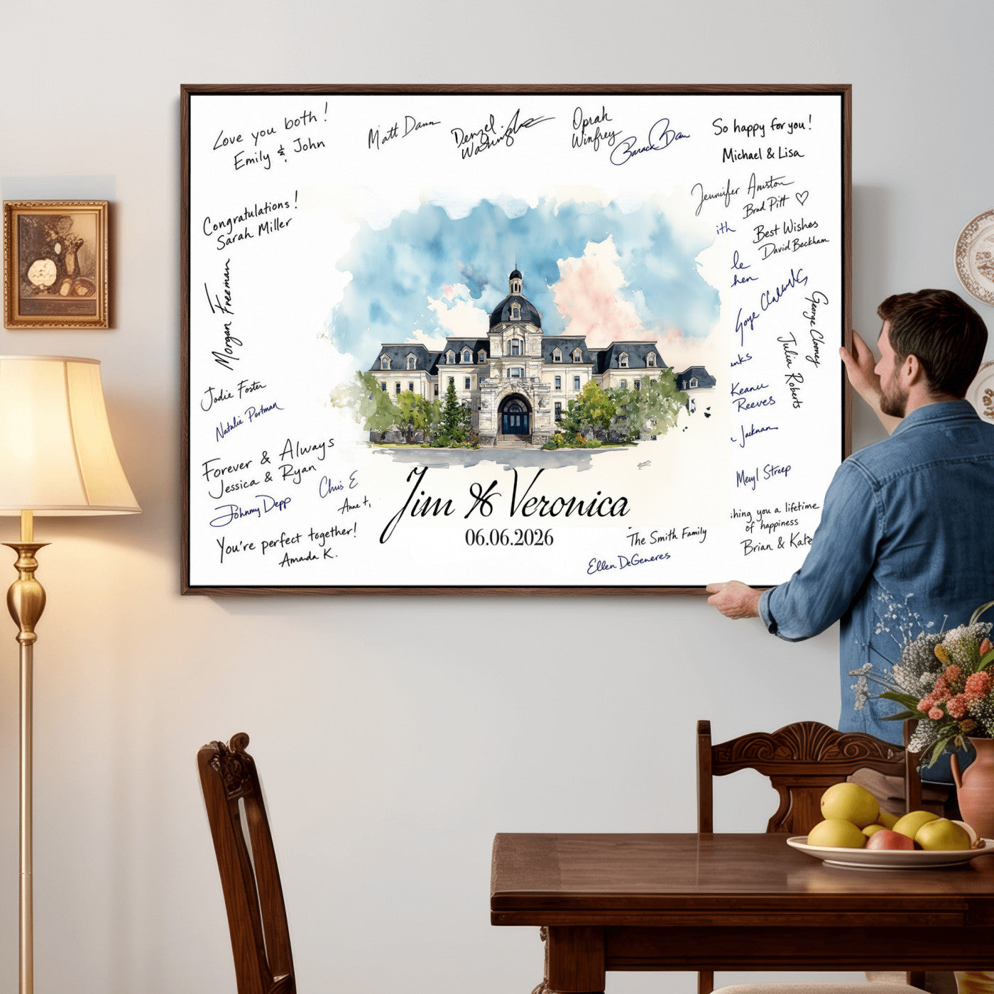 38232057-MGV-CV-36X24 - Wedding Guest Book Alternative Wall Art Canvas Print, Personalized Wedding Signature Poster, Custom Couple Photo Guestbook Canvas