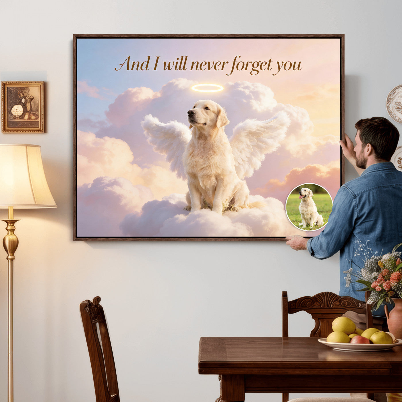 70743146-MGV-CV-36X24 - Pet Memorial Wall Art Canvas Print, Custom Dog Memorial Portrait, Personalized Angel Pet Loss Gift, Angel Wings Puppy Print