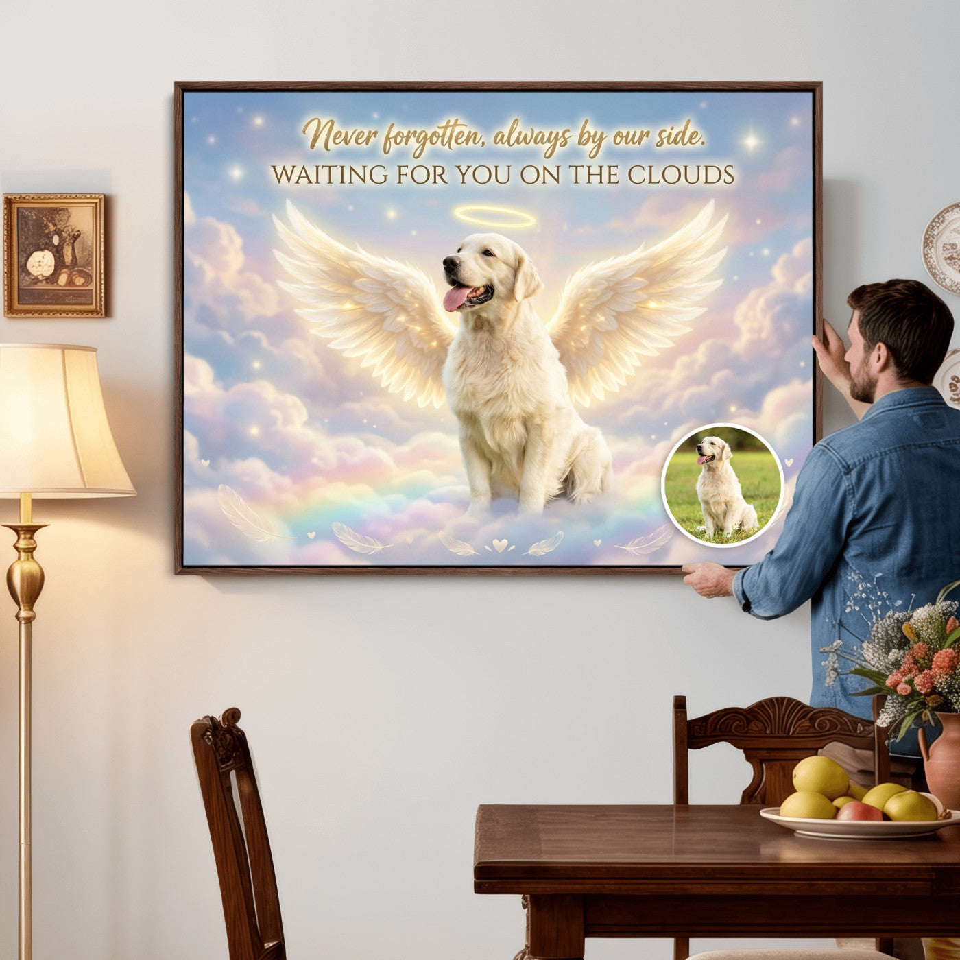 89664149-MGV-CV-36X24 - Pet Memorial Wall Art Canvas Print, Custom Dog Memorial Portrait, Personalized Angel Pet Loss Gift, Angel Wings Puppy Print