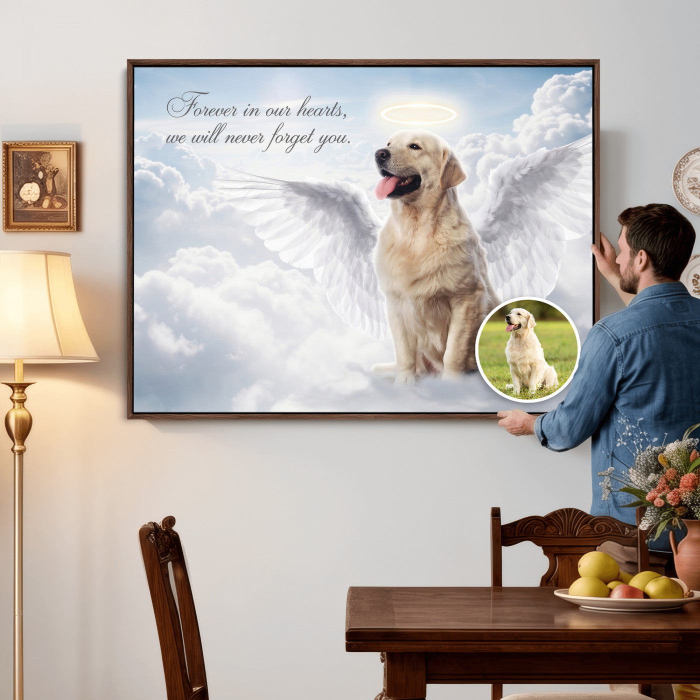 62795455-MGV-CV-36X24 - Pet Memorial Wall Art Canvas Print, Custom Dog Memorial Portrait, Personalized Angel Pet Loss Gift, Angel Wings Puppy Print