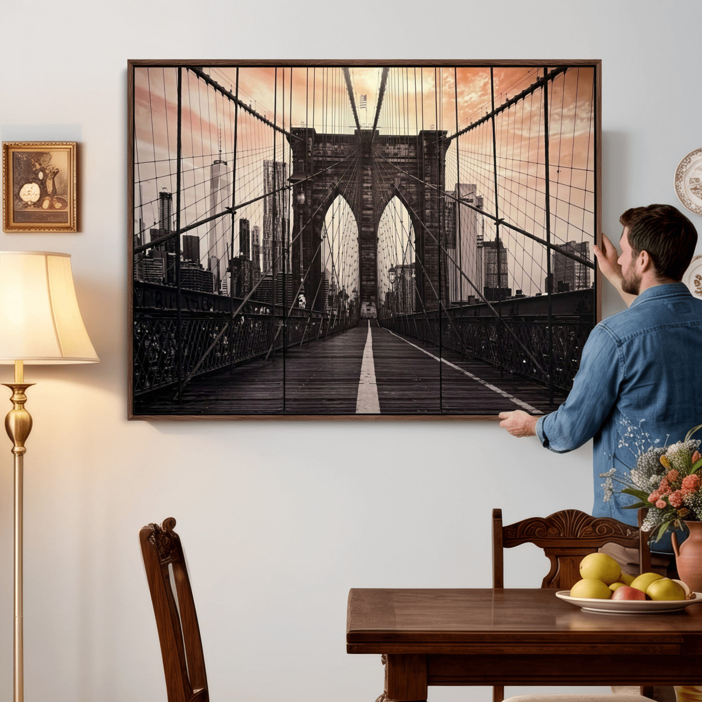 93226664-MGV-CV-36X24 - Brooklyn Bridge Canvas Wall Art, New York City Skyline Photography Print, NYC Landmark Urban Decor Artwork