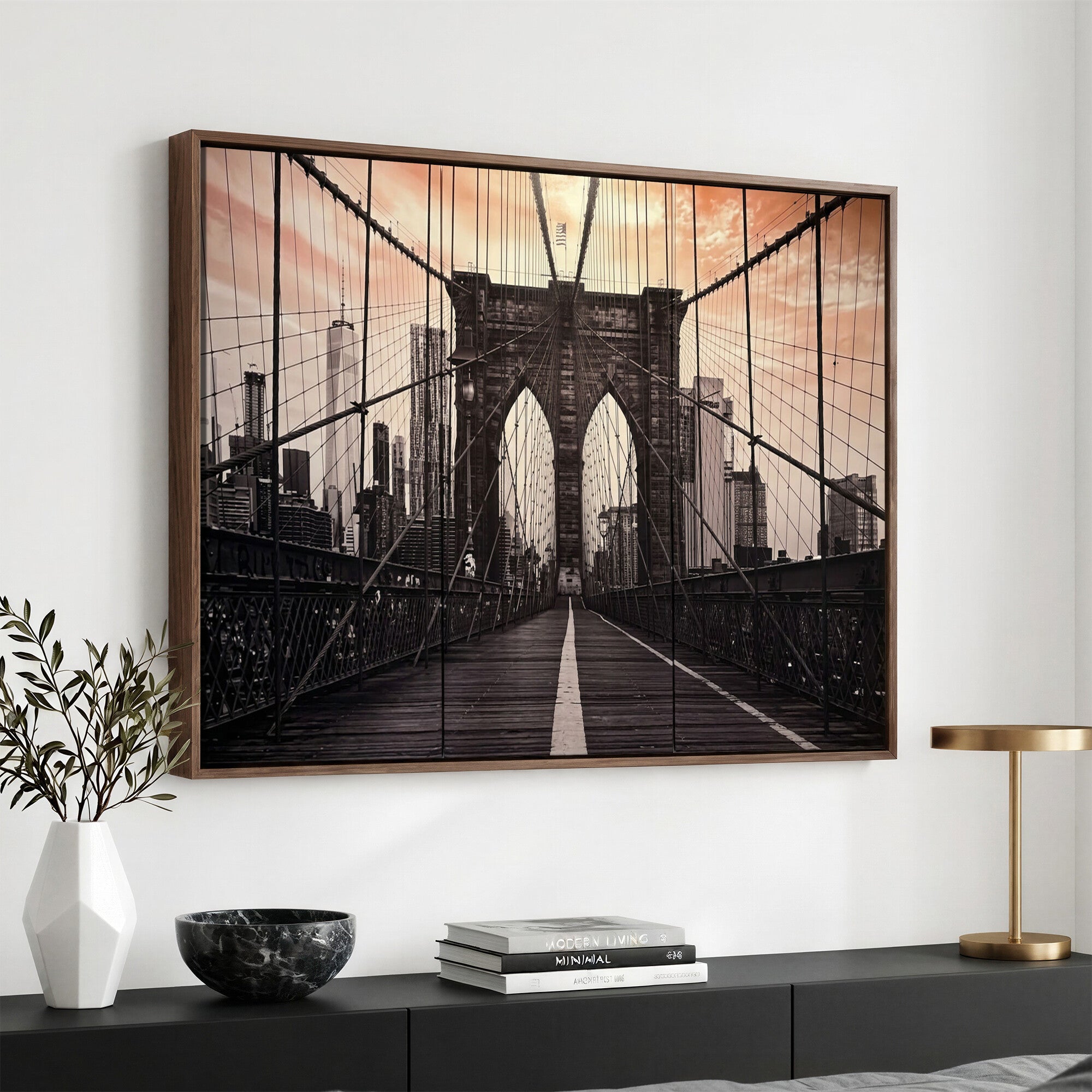 93226664-MGV-CV-36X24 - Brooklyn Bridge Canvas Wall Art, New York City Skyline Photography Print, NYC Landmark Urban Decor Artwork