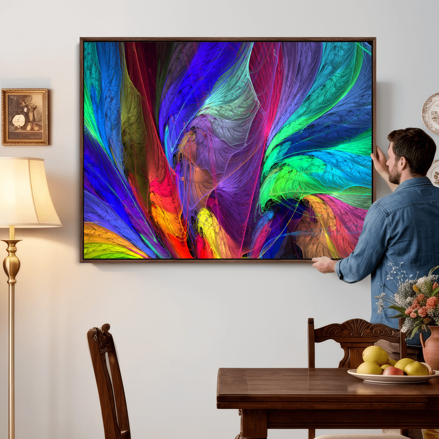 376925791-MGV-CV-36X24 - Colorful Abstract Canvas Wall Art, Rainbow Swirl Fractal Print, Bold Multicolor Living Room Decor, Vibrant Energy Art, Large Abstract Wall Art