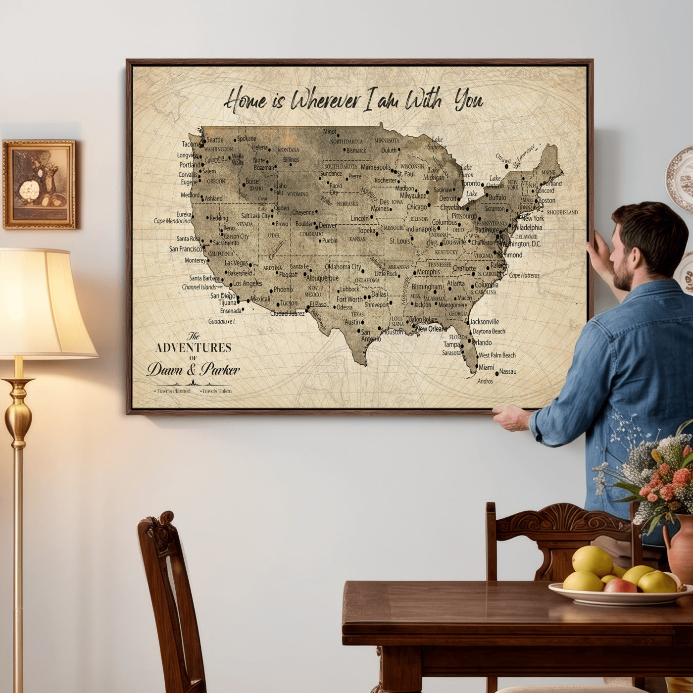 19102499U-MGV-CV-36X24 - Personalized USA Push Pin Travel Map Canvas for Adventure Wall Decor