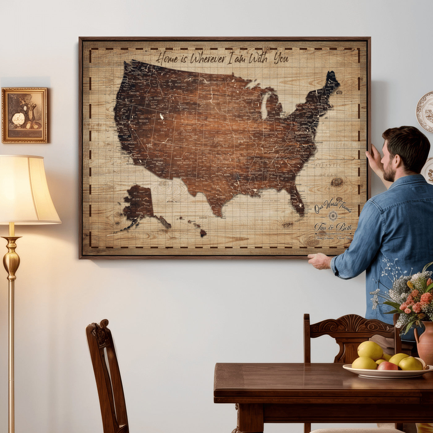 19102499U-MGV-CV-36X24 - Personalized USA Push Pin Travel Map Canvas for Adventure Wall Decor