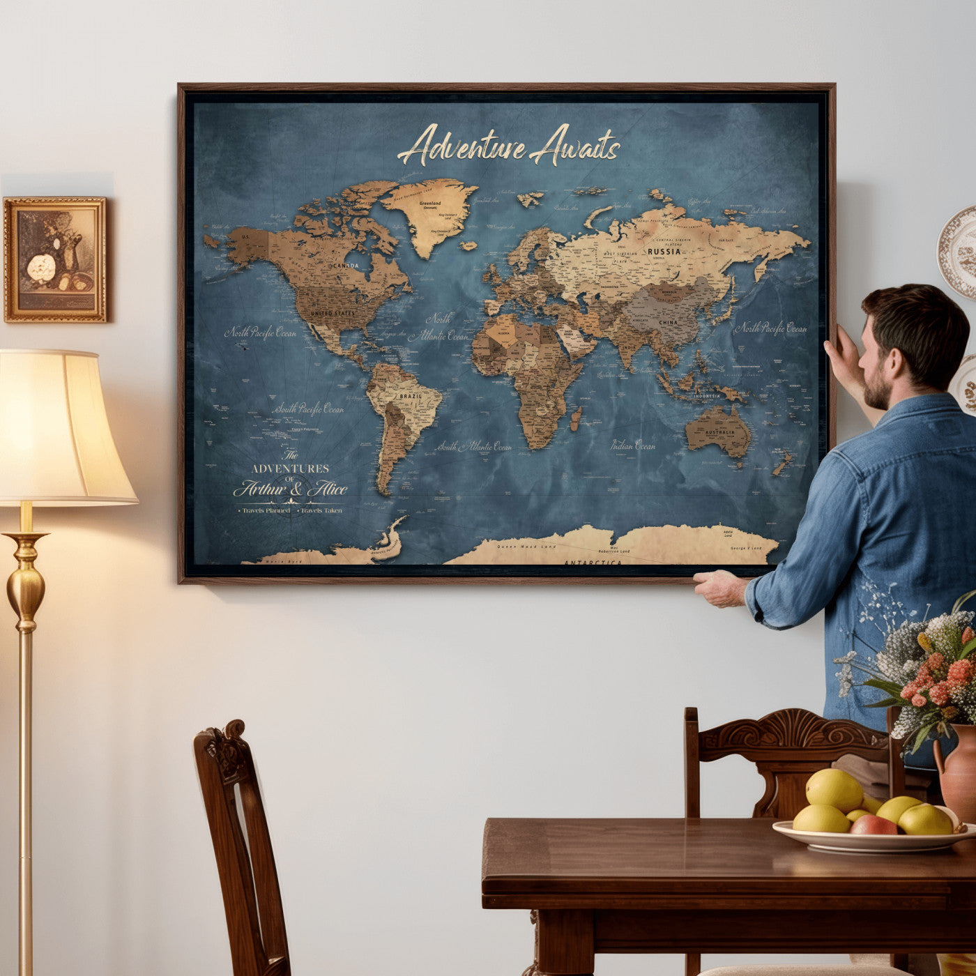 14637271-MGV-CV-36X24 - Custom Push Pin World Map Canvas | Personalized Travel Tracker | Wedding Anniversary Gift for Couples | Adventure Map Wall Art with Pins