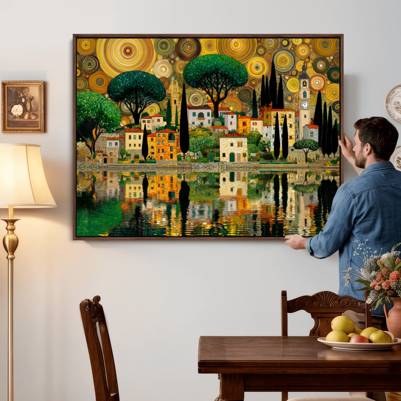 93010897-MGV-CV-36X24 - Gustav Klimt Golden Cityscape Wall Art Canvas Print,