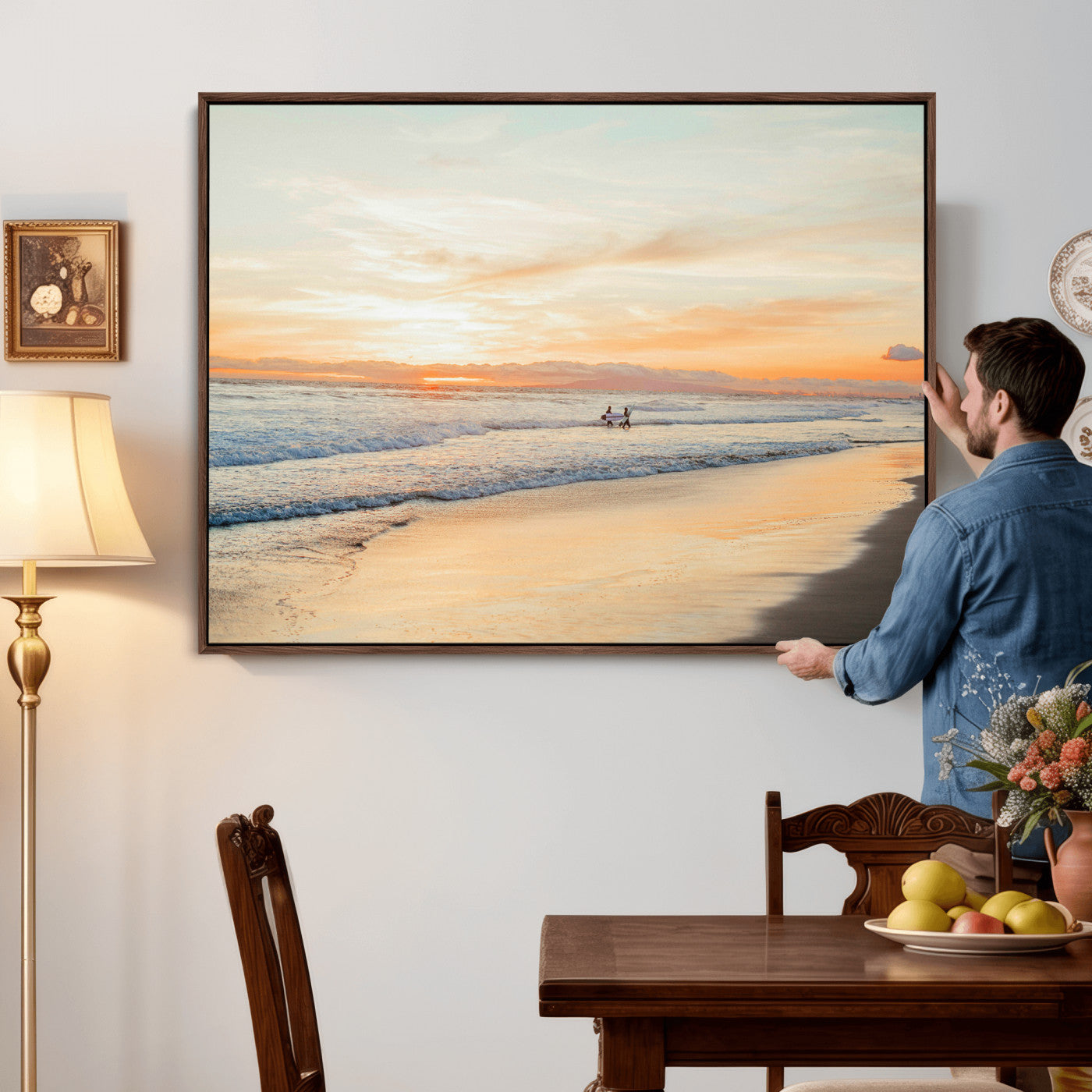 38131619-MGV-CV-36X24 - Beach Sunset Canvas Wall Art Print | Ocean Waves Landscape, Coastal Photography, Seascape Wall Decor, Ready to Hang