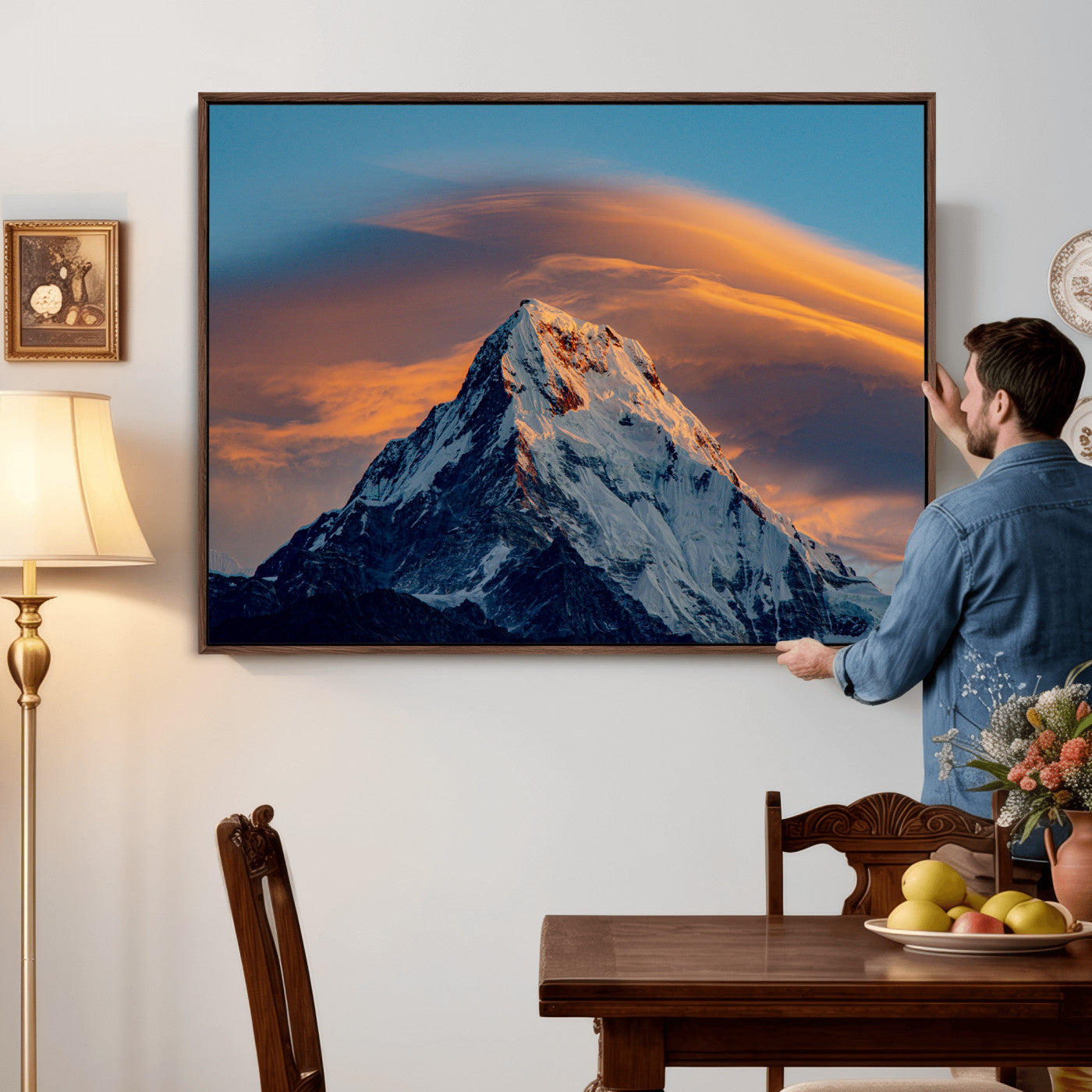 73810927-MGV-CV-36X24 - Snow Mountain Canvas Wall Art Print | Alpine Peak Landscape, Winter Nature Photography, Large Mountain Decor