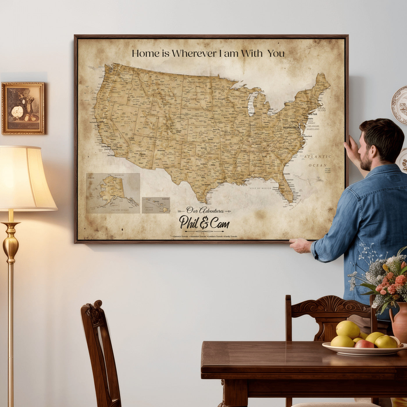 80624553-MGV-CV-36X24 - Personalized USA Push Pin Travel Map Canvas Wall Art Custom Family Gift