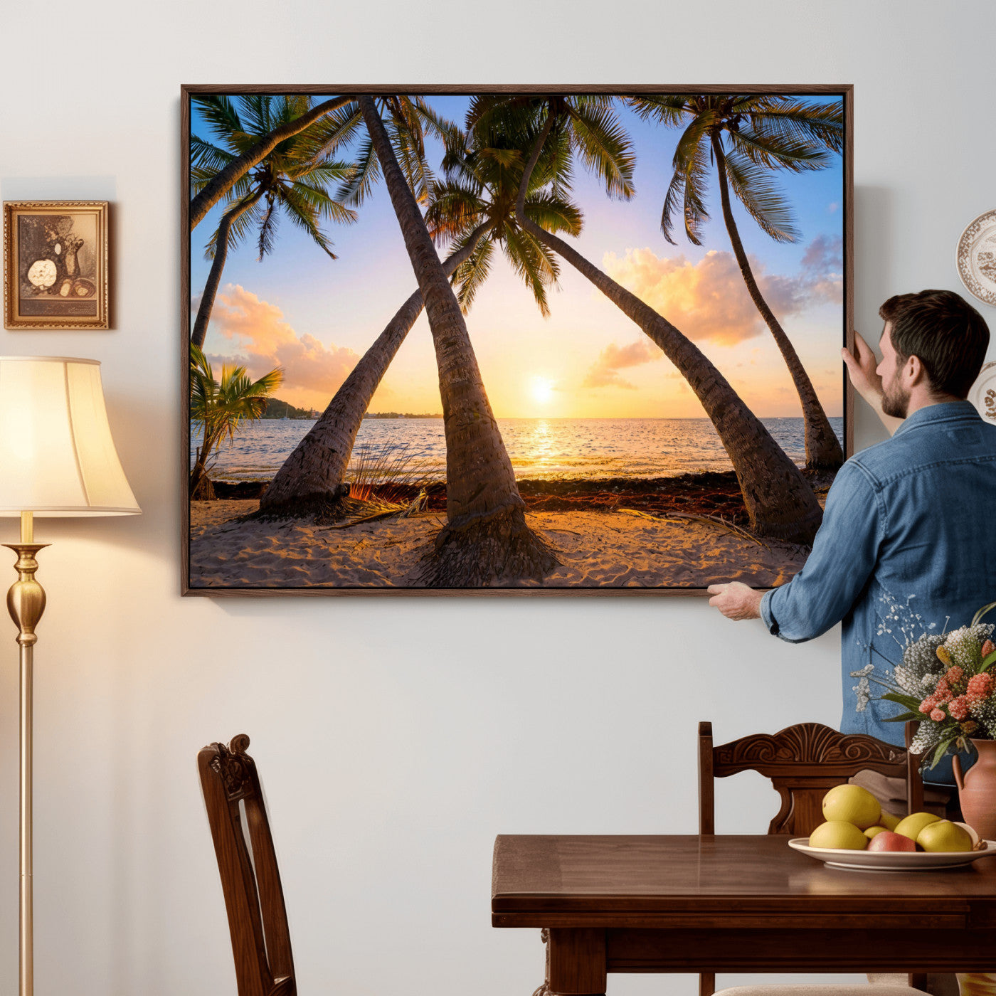 75123213-MGV-CV-36X24 - Tropical Island Coconut Palm Trees Sunset Wall Art Canvas Print - Turquoise Beach Print for Nautical Home Decor