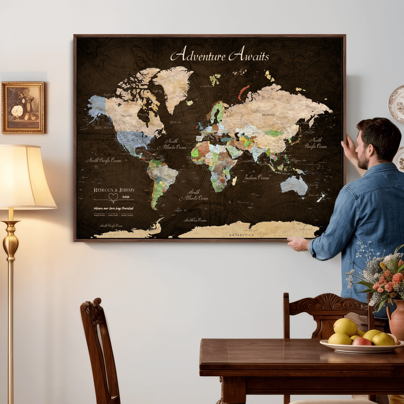 95753799-MGV-CV-36X24 - Custom Push Pin World Map Canvas Print – Personalized Travel Map Wall Art